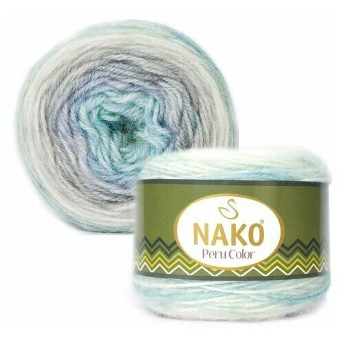 Пряжа Nako Peru Color -1 шт, голубой-серый-бирюза (32184), 310м/100г, 25% альпака, 25% шерсть, 50% акрил /нако перу колор/ к 101 набор для вязания крючком кукольной шапки и шарфика мишка d 8см