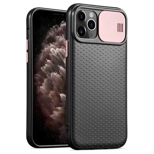 фото Чехол силиконовый для iphone 11 pro с защитой для камеры черный с розовым grand price