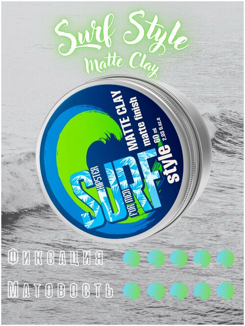 Surf style Matte Clay Глина для укладки волос с сильной фиксацией и матовым эффектом, 60 мл