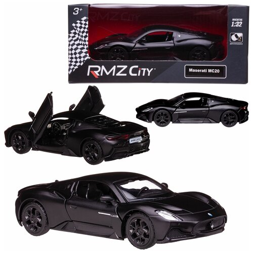 Машина металлическая RMZ City 1:32 Maserati MC 2020, инерционный механизм, двери открываются, черный матовый цвет.