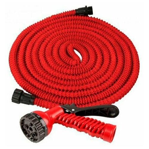 Шланг растягивающийся для полива, Magic garden hose 25 метров / С латунными разъемами и распылителем/красный