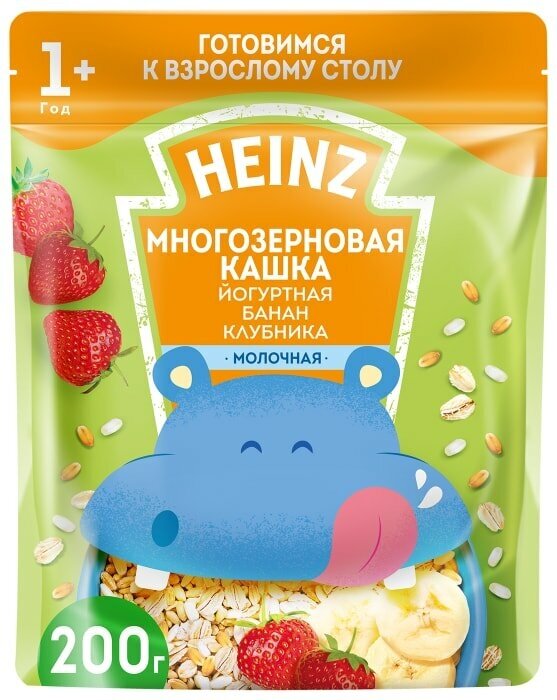 Каша Heinz Многозерновая Йогуртная Банан-Клубника с 12 месяцев 200г