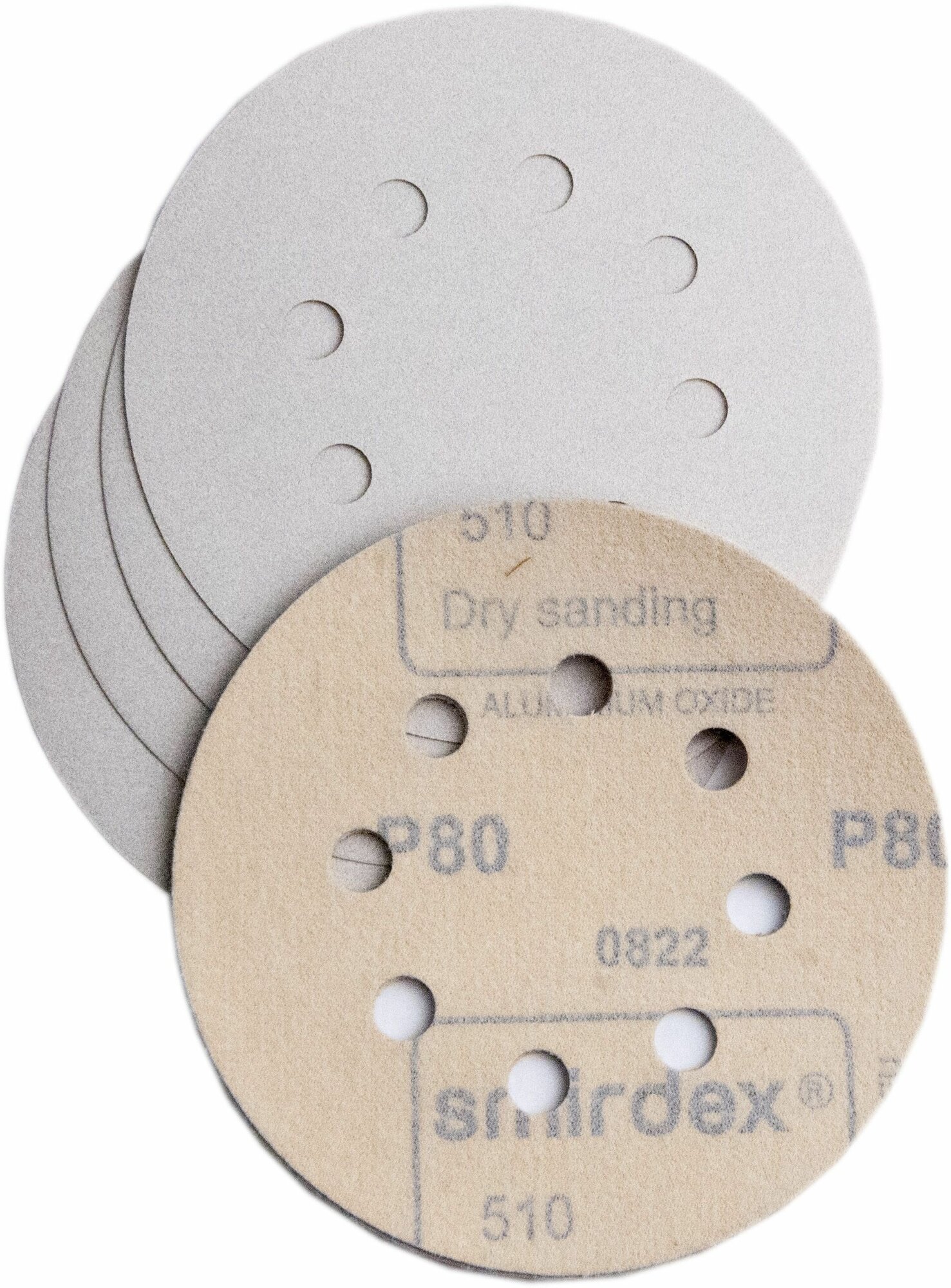 Абразивный шлифовальный круг на липучке Smirdex 510 White, D*125мм, 8 отв, P80, 20 шт.