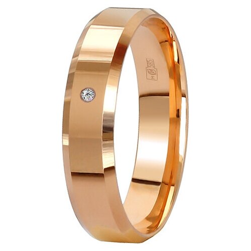 Кольцо обручальное Юверос, красное золото, 585 проба, бриллиант, размер 18.5