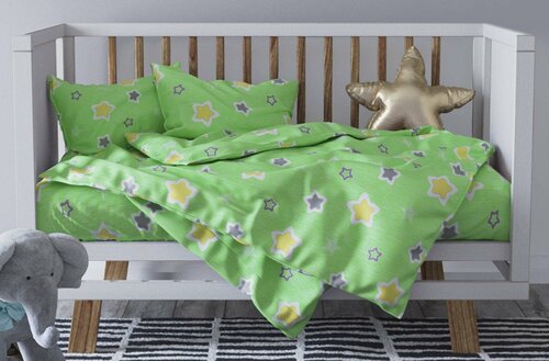 Детское постельное белье бязь звездочки вид 3 зеленый Ясли (в детскую кроватку)