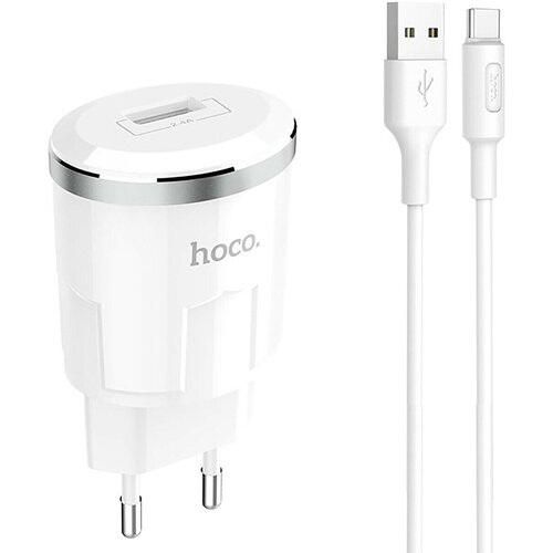 Адаптер сетевой с кабелем Hoco C37A, 1USB, 5V, 2.4A, 12W +Type-C сзу 1usb 1usb c hoco c57a pd qc3 0 белый