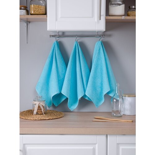 Набор полотенец BIO-TEXTILES махровых 3 шт 40*70 голубой кухонный для лица рук ванной комплект в подарок 100% хлопок