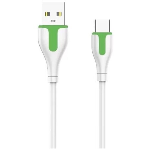 Кабель для мобильного устройства, LDNIO LS572, USB Type-A - Type-C, 2 метра, 2.1A, White/Green