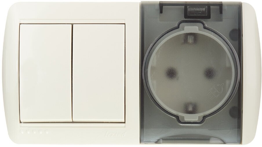 Выключатель 2-х кл. и розетка с/з, с крышкой, крем, горизонталь NATA - фотография № 6