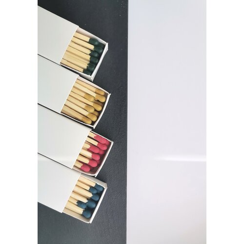 Набор спичек для свечей длинные 85 мм, цветные, набор цветов красный, жёлтый, синий и зелёный, 4 коробки