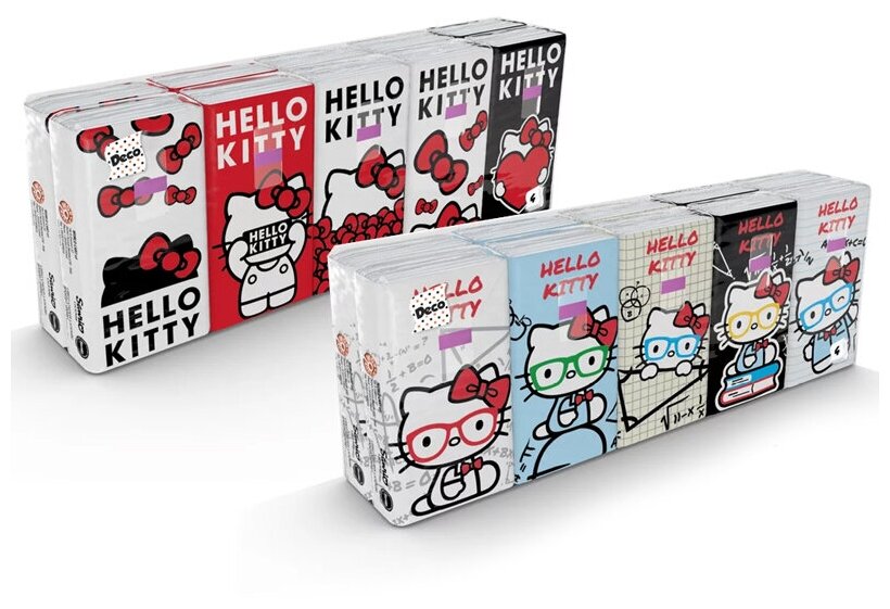 Бумажные платочки "Hello Kitty" с рисунком, 4 слоя, 15 пачек х 9 листов, 21х21 см - фотография № 6