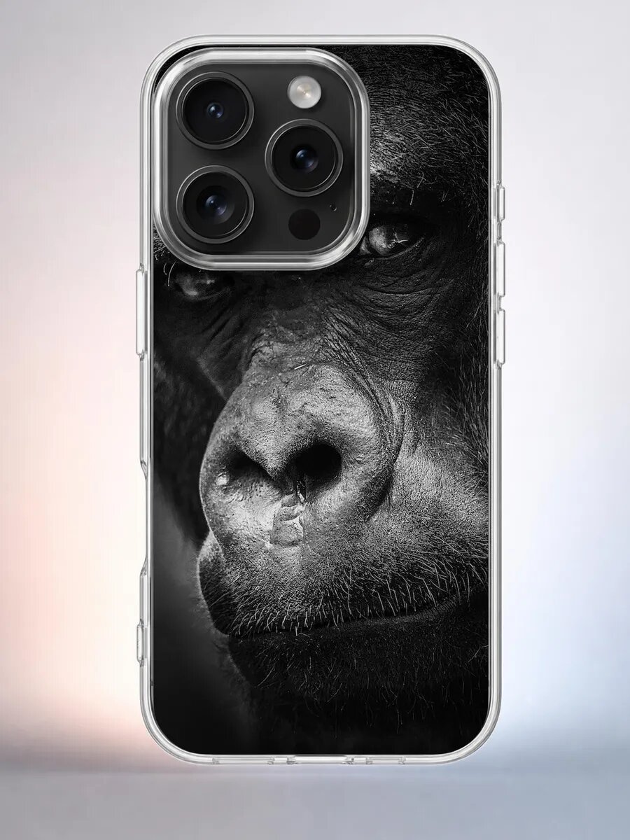 Чехол iPhone 15 Pro горилла портрет силиконовый
