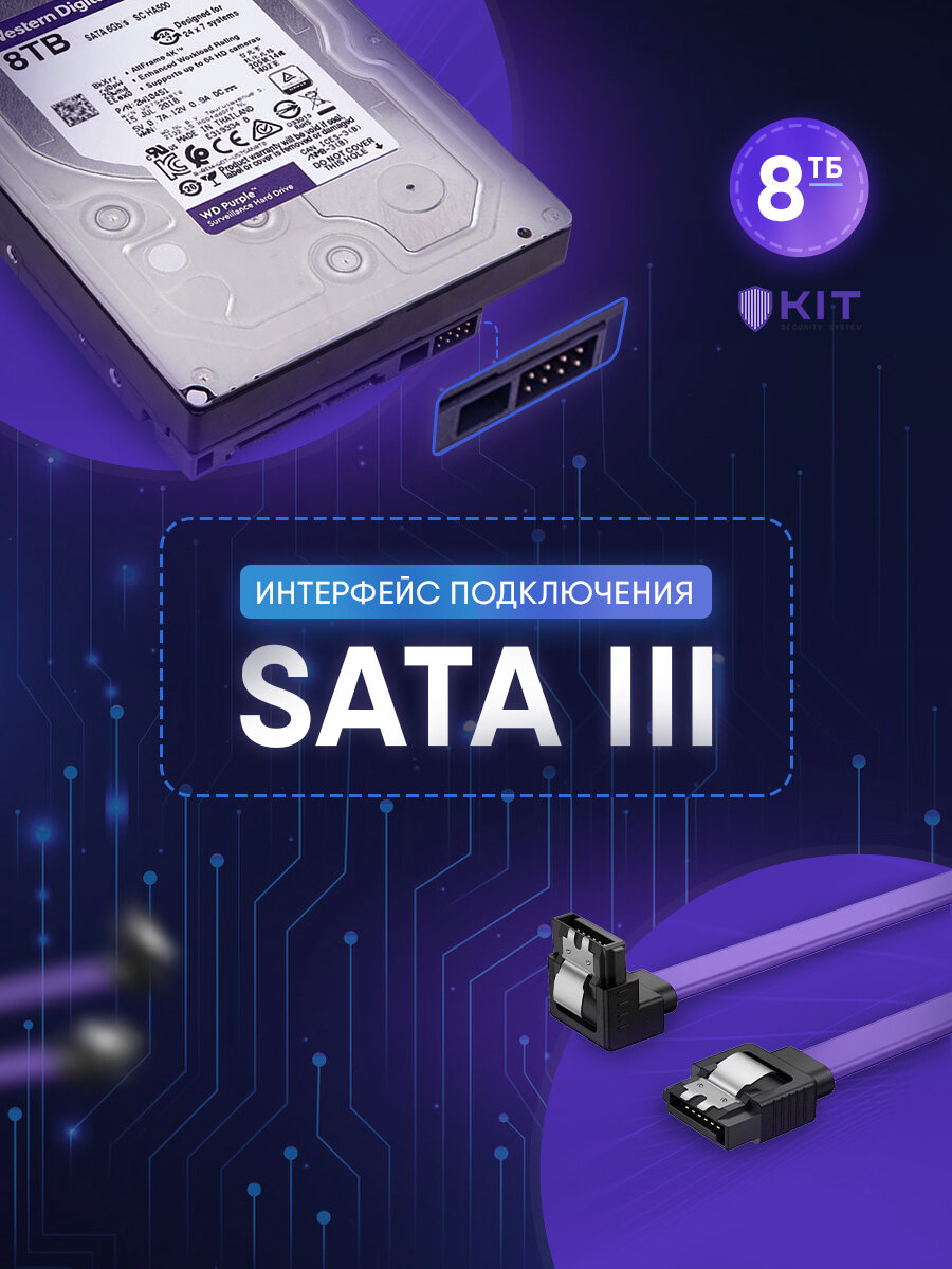 8 Тб Жесткий диск Western Digital WD Purple (WD80PURZ) 3.5", SATA-III, 7200 об/мин, 128MB Cache, Refurbished — фото 1