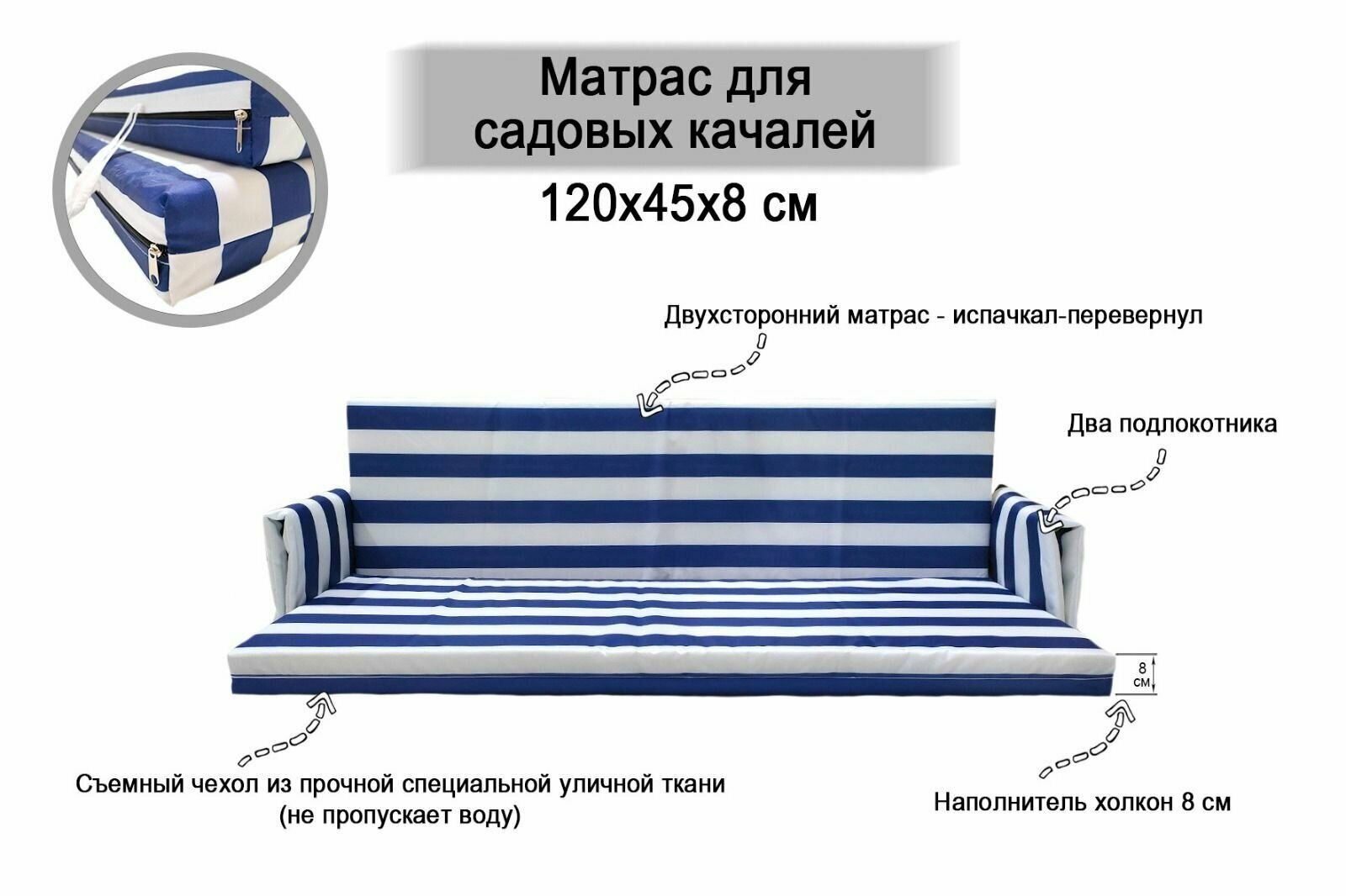 Комплект матрасов для садовой мебели 120х45х8 - фотография № 1