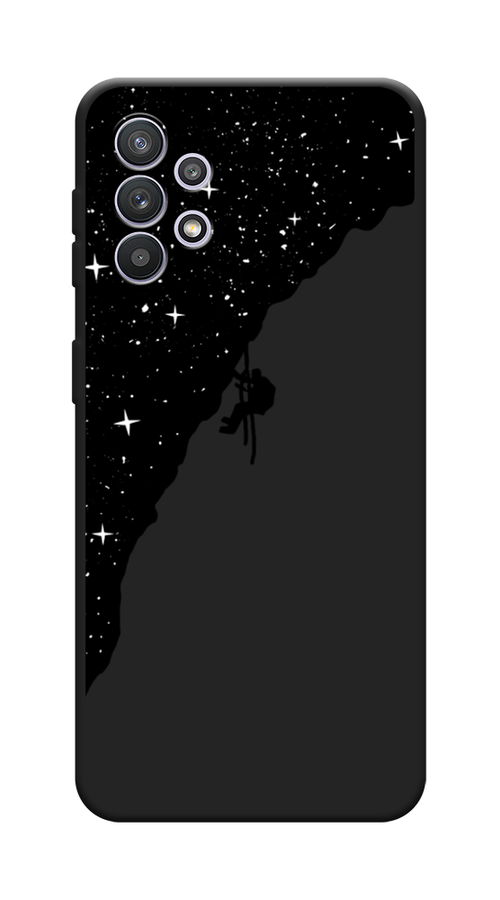 Матовый силиконовый чехол на Samsung Galaxy A32 / Самсунг Галакси А32 Скалолаз в космосе, черный