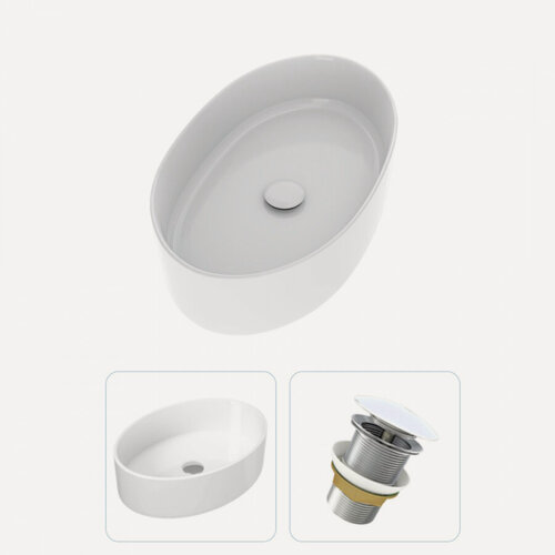 Изображение товара Раковина накладная для ванной Teymi Lori 50 в комплекте донный клапан клик-клак без перелива белый F01585