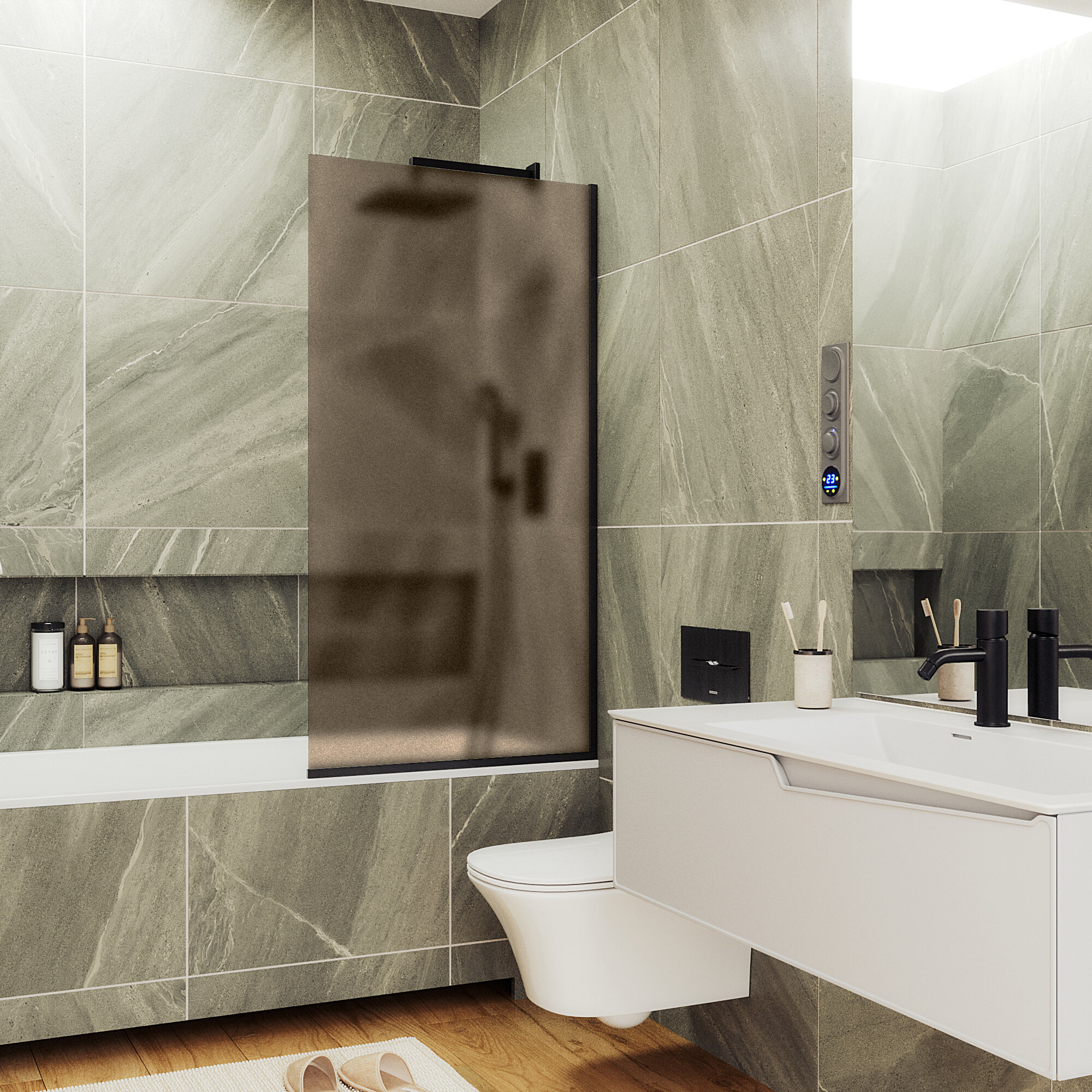 Шторка для ванны MaybahGlass 90х140 MGV-77-6у стекло бронза матовая, профиль черный
