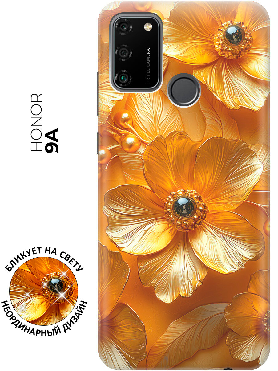 Силиконовый чехол на Honor 9A с принтом "Золотые цветы"