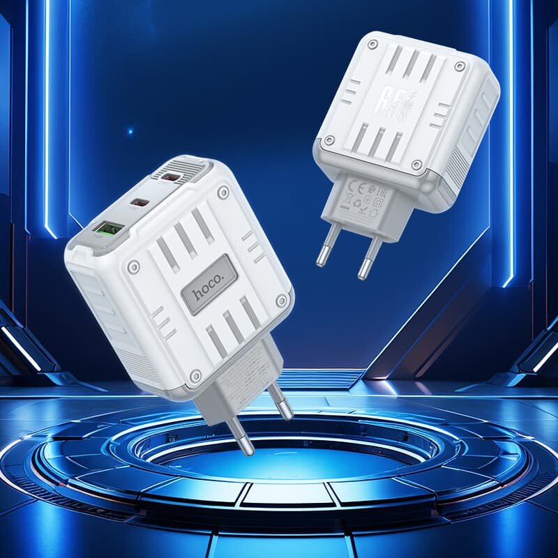 Сетевое зарядное устройство / Адаптер Блок питания 2PD 65W+QC3.0 18W / 2 Type-C USB-C+USB 3A белое