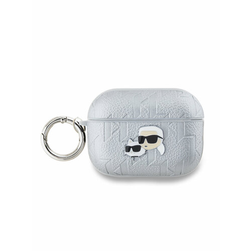 Lagerfeld для Airpods Pro 2 чехол PU Saffiano Monogram with ring NFT Metal Head Karl&Choupette Silv серебристый