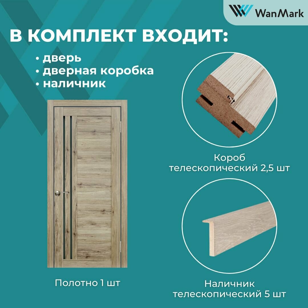 Дверь межкомнатная экошпон D13/4-2 со стеклом цвет мокко, 550х1900, в комплекте — фото 1