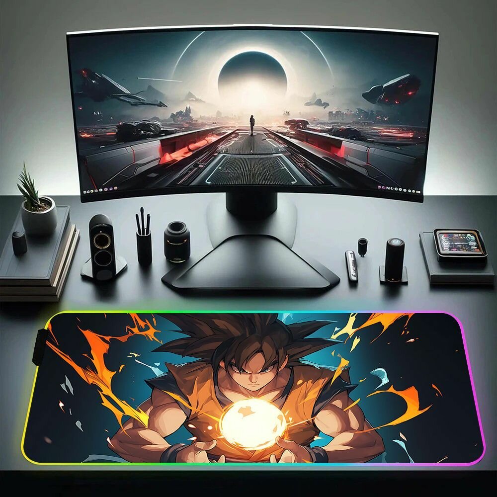 Игровой коврик Dragon Ball Z, цвет желтый, черный, коричневый, нескользящее основание, RGB, 40 см x 90 см