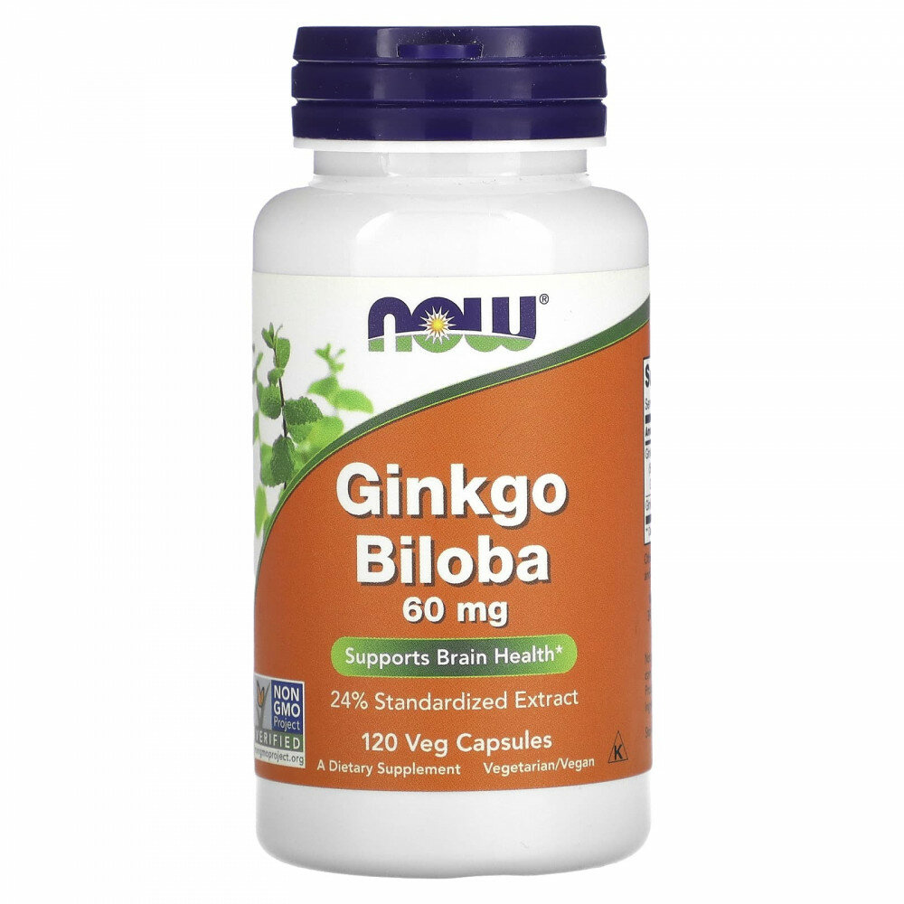 Гинкго билоба, NOW Ginkgo Biloba, 60 мг, вегкапсулы 120 штук