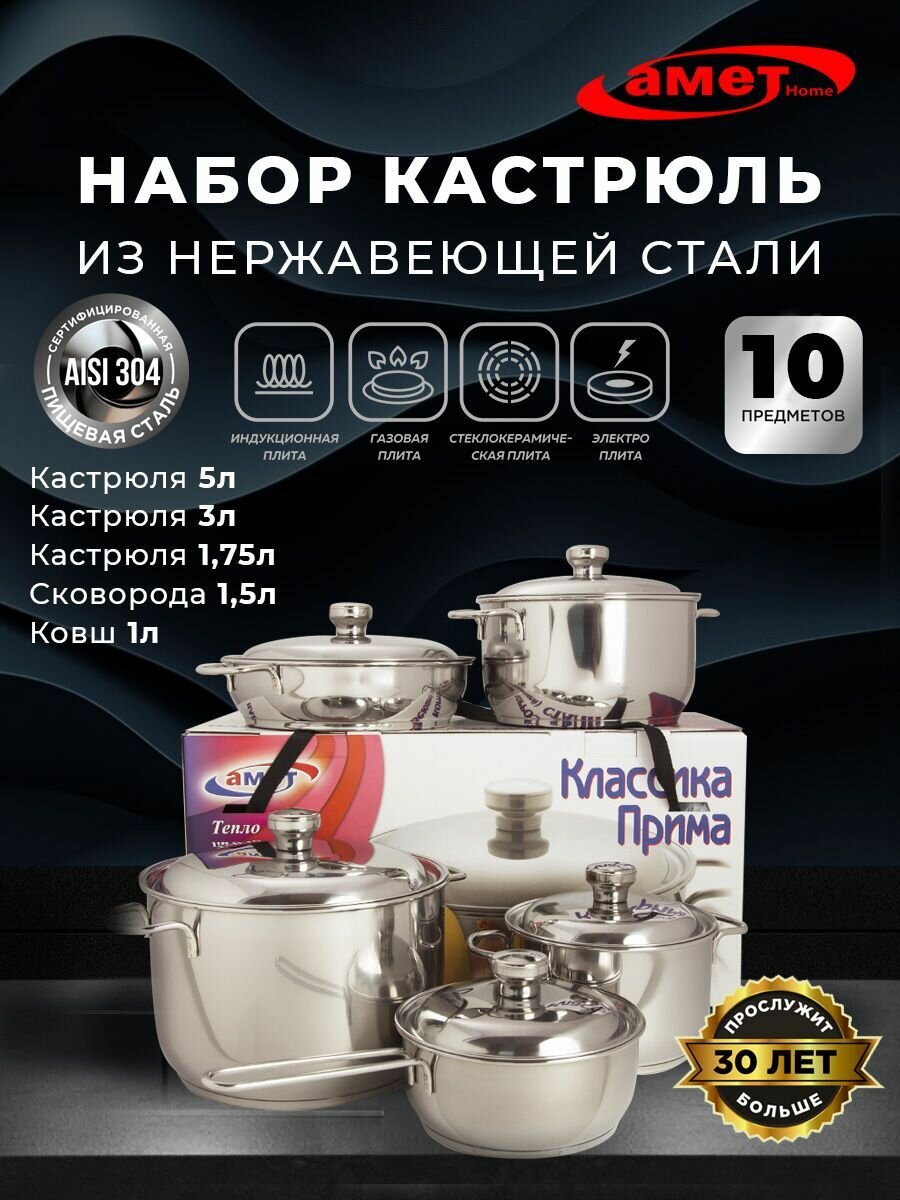Набор посуды 10 ти предметный с ТРС  с металлическими крышками