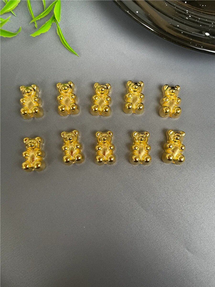 Набор бусин для рукоделия "Мишки", акрил, цвет золотистый, 10 шт — фото 1
