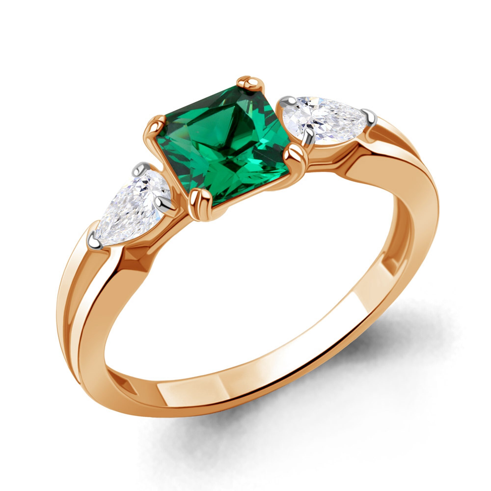 Кольцо Diamant online, серебро, 925 проба, золочение, изумруд синтетический, фианит