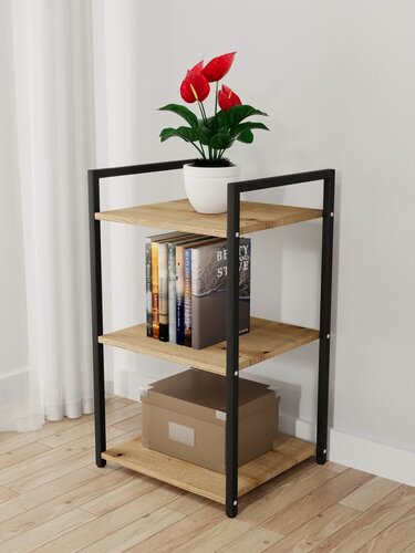 Изображение товара Стеллаж IamLoft, лофт-стиль, 3 полки, металл+ЛДСП, цвет ясень светлый