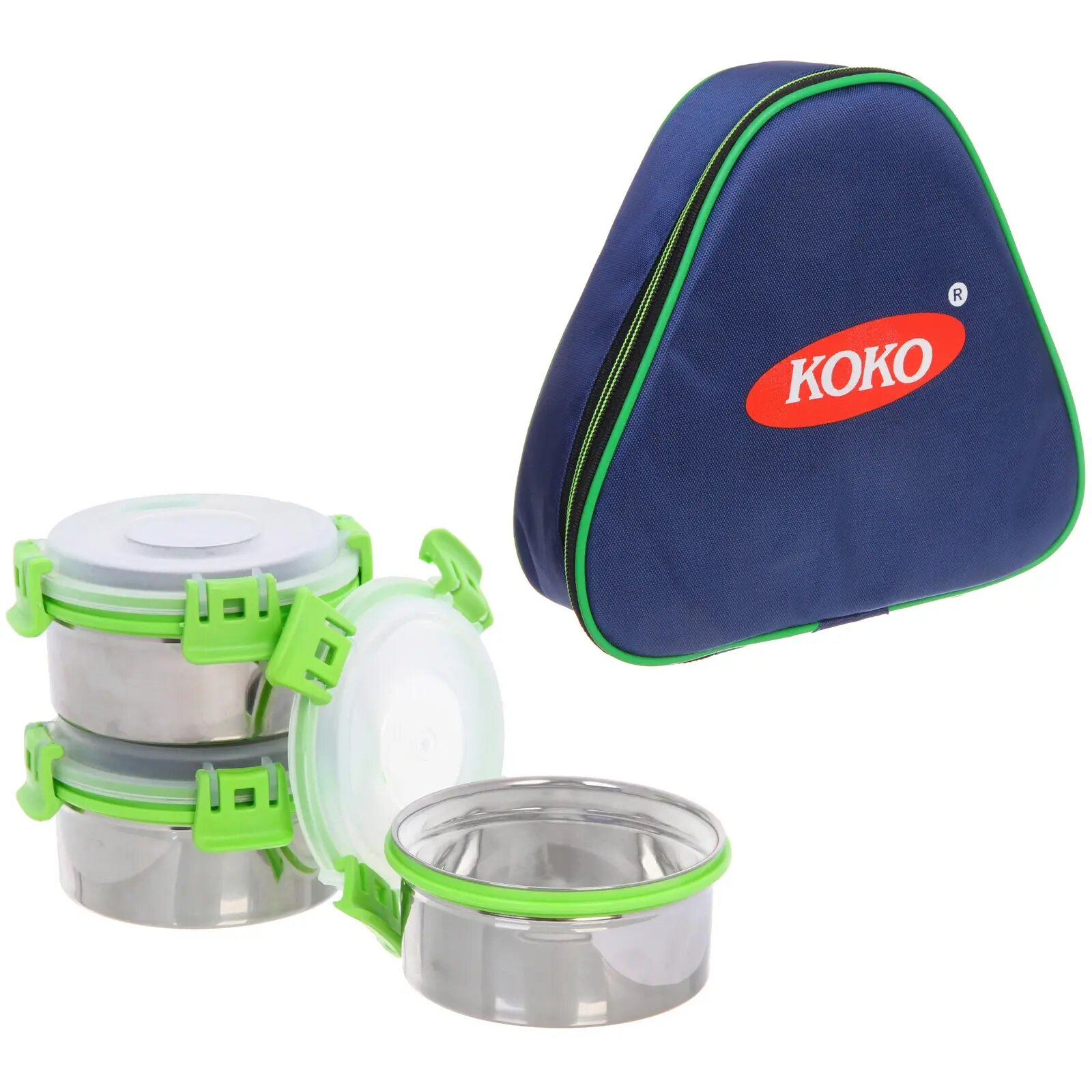 Ланч-бокс 'KOKO' 3шт, нержавеющая сталь, 10*6см, с крышкой и чехлом