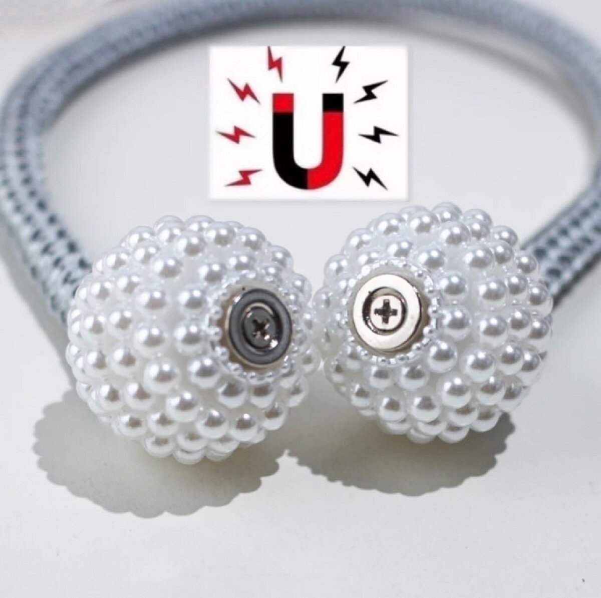 Держатель для штор Kopax, белый, серебристый, магнитные, пара — фото 1