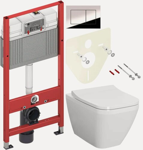Изображение товара Комплект 3 в 1 Унитаз подвесной VitrA Integra Square 7082B003-0075 / Сиденье Integra Square 191-003-009, с микролифтом / Инсталляция с кнопкой TECE Now 9400412 цвет хром