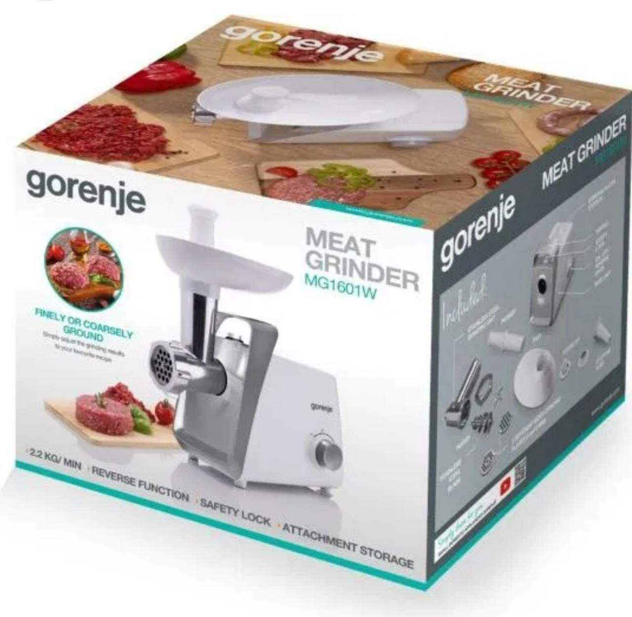 Электромясорубка GORENJE, система реверса, 1600Вт, пластик/металл