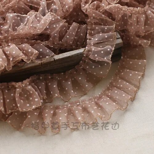 Кружевная лента плиссированная, цвет кофе, 2 м, 6 см