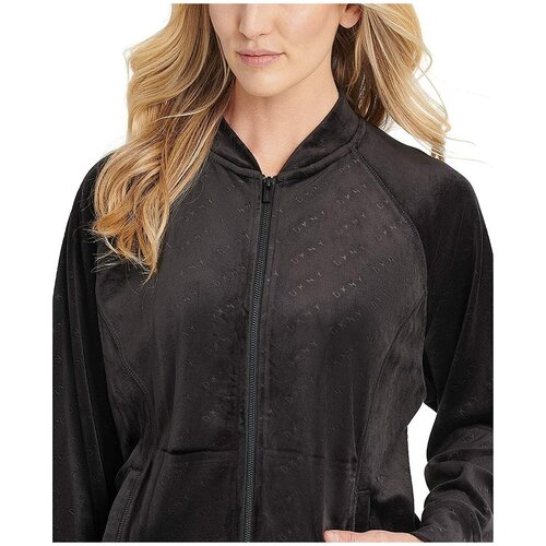 фото Толстовка dkny xl черная бархатная с лого по всей поверхности women's sport velour logo-print bomber jacket black