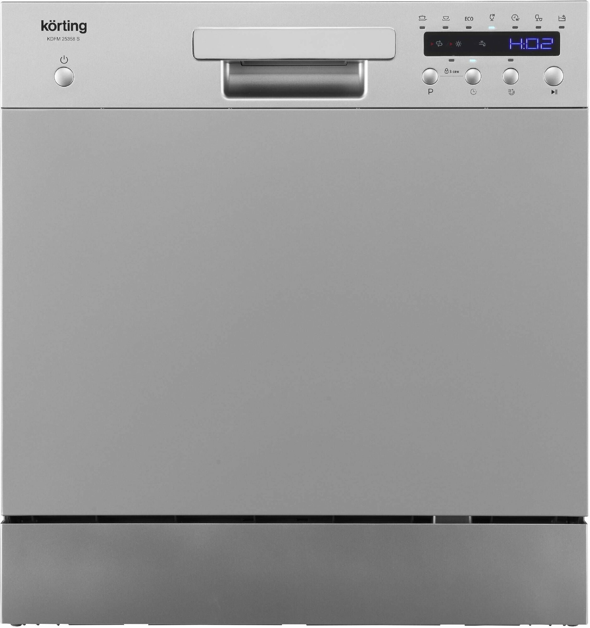 Посудомоечная машина KORTING KDFM 25358 S, серебристая, 7 программ, 8 комплектов, отложенный старт 24 ч, защита от протечек
