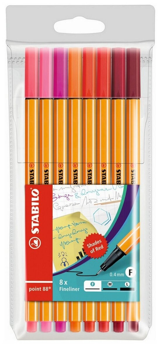 Капиллярная ручка линер point 88, 8 цветов в наборе "Оттенки красного"