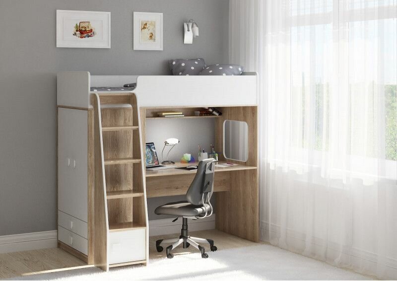 Кровать чердак Легенда F607.1 сонома/белый размер матраса 175х75 см