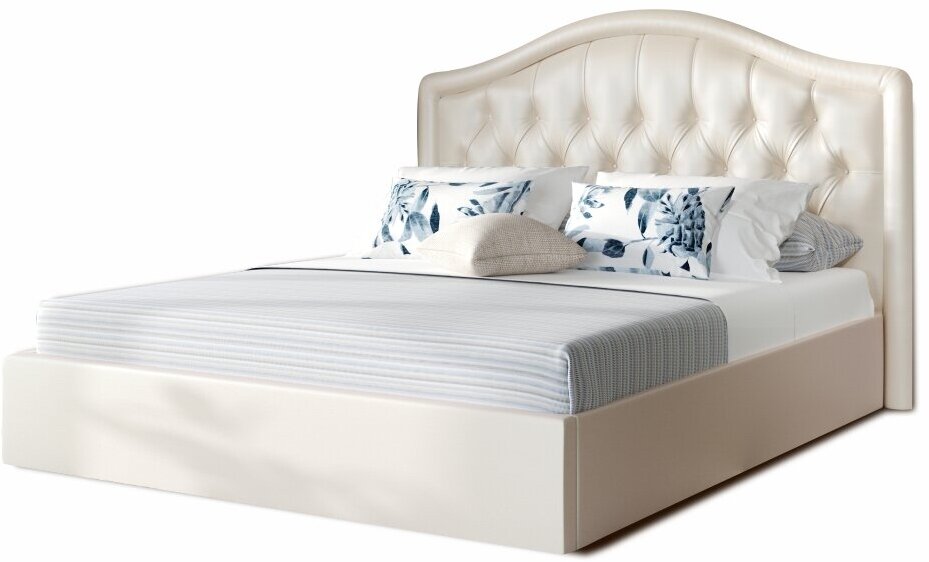 Кровать двуспальная с ящиками подъемным механизмом 160х200 см с мягким изголовьем велюр без матраса Элизабет 160 Pearl shell с пуговицами