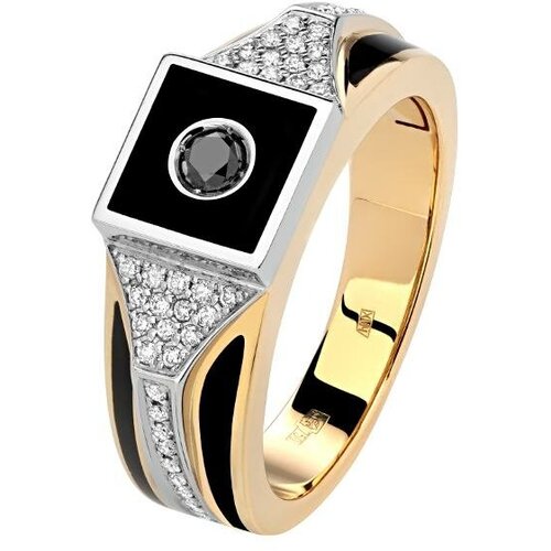 фото Кольцо из комбинированного золота 750 пробы с бриллиантами и эмалью 01т686025эl. размер 18.5 эстет