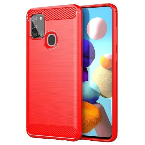 Накладка силиконовая для Samsung Galaxy A21s A217 карбон сталь красная