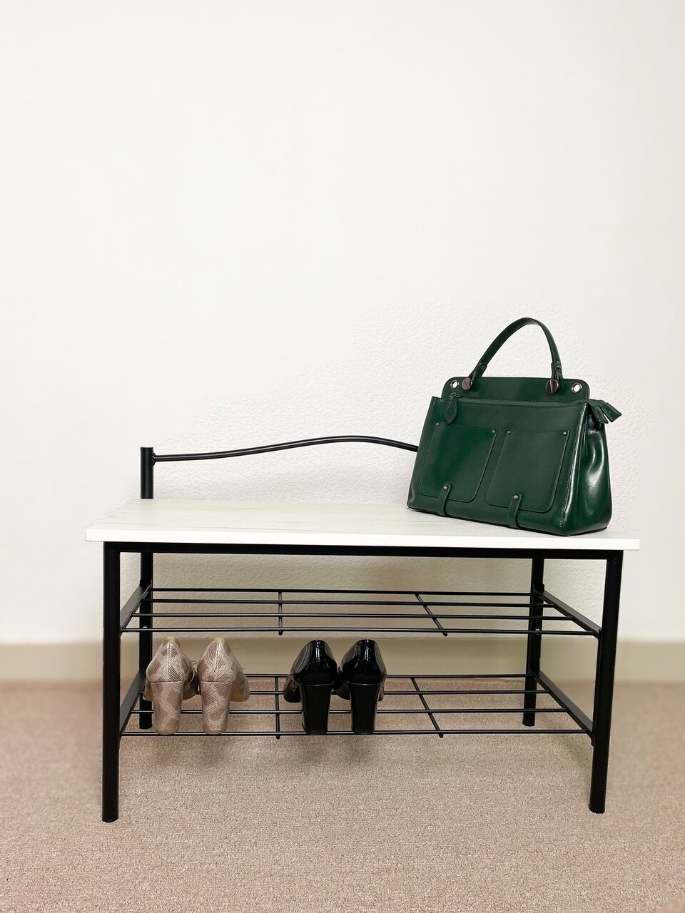 Обувница банкетка с сиденьем в прихожую этажерка черно-белая - фотография № 7