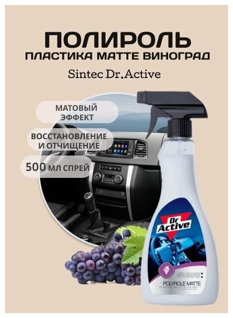 Матовый полироль Dr Active "Polyrole Matte" для кожи дерева и пластика виноград 500 мл