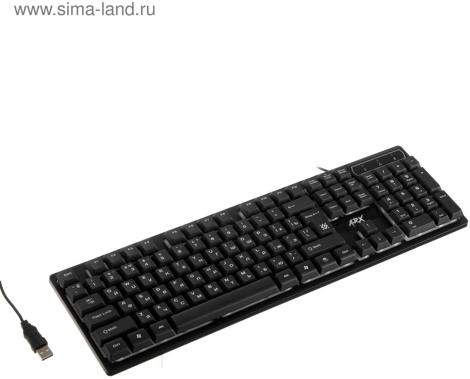 Клавиатура Arx GK-196L, игровая, проводная, подсветка, 104 клавиши, USB, чёрная