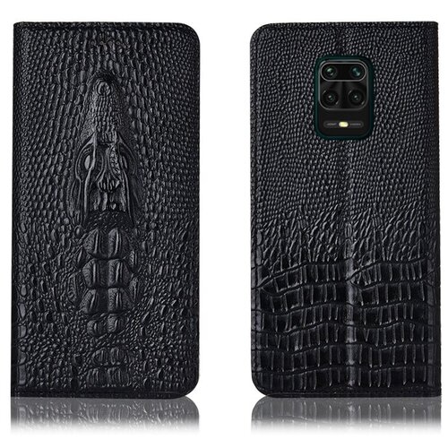 фото Чехол-книжка mypads premium для redmi note 9s / redmi note 9 pro / pro max из натуральной кожи с объёмным 3d рельефом головы кожи крокодила роскошный эксклюзивный черный