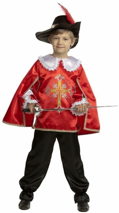 Детские маскарадные костюмы "Мушкетер" красный, размер 30, рост 116-122 см