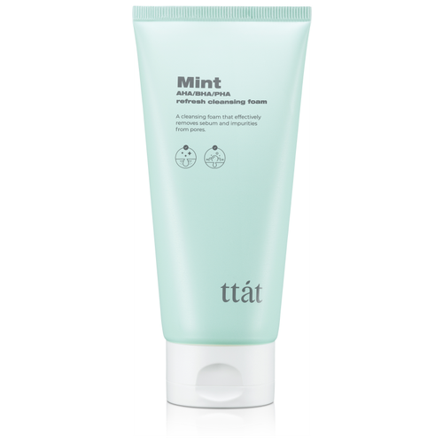 TTAT Пенка для умывания мята и AHA/BHA/PHA кислоты REFRESH CLEANSING FOAM, 150 мл