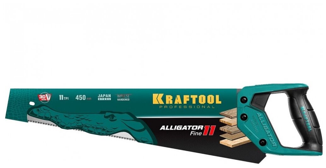 Ножовка для точного реза "Alligator Fine 11", 450 мм, 11 TPI 3D зуб, Kraftool 15203-45 . - фотография № 2